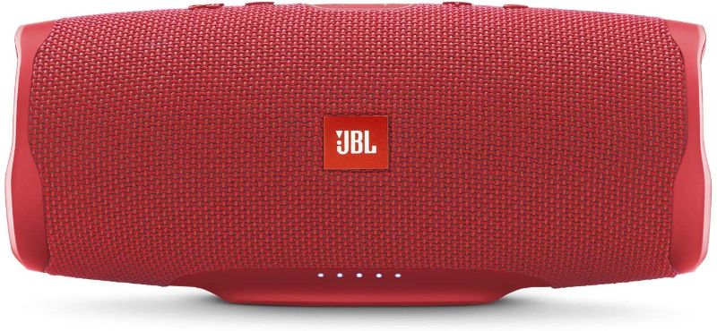 Photo 1 of JBL Charge 4 - Waterproof Portable Bluetooth Speaker - Red--unable to test needs to be charged and flap on the usb panel is broken off 
