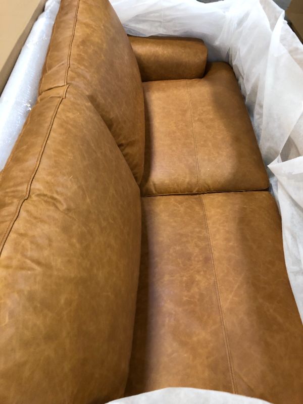 Photo 3 of Amazon Brand – Stone & Beam Lauren Genuine Leather Down-Filled Oversized Sofa Couch, 89"W, Cognac
