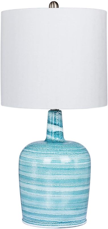 Photo 1 of Cory Martin W-5148BLU Fangio Lighting's Bedrock Jug Glass Table Lamp, 27", Teal Blue/White Striped
