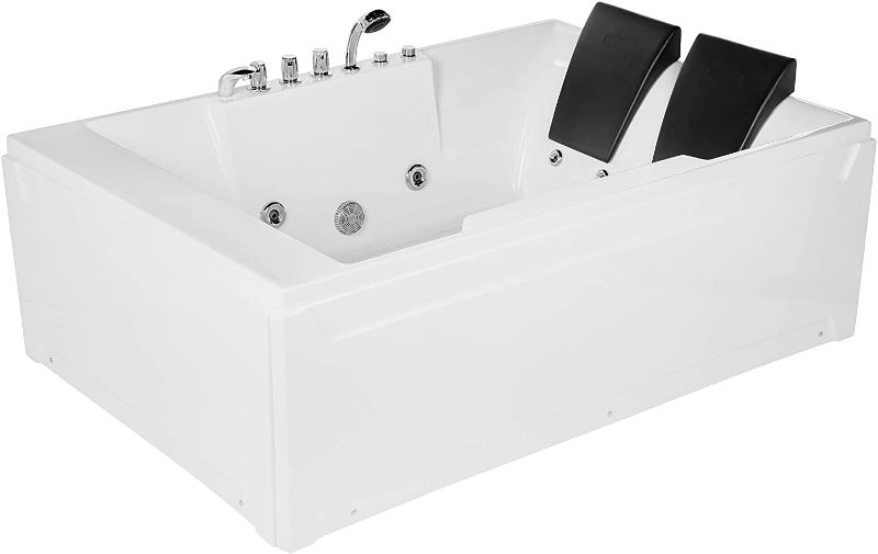 Photo 1 of Empava 72" Acrylic Whirlpool Bathtub 2 Person Hydromassage Rectangular Water Jets Alcove Soaking SPA Double Ended Tub Model 2020, White
