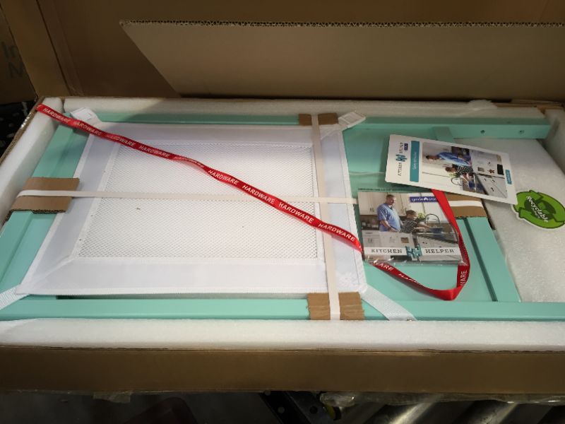 Photo 1 of Guidecraft Kitchen Helper with Adjustable Platform, Non-Slip mat, mesh Keepers and whiteboard/Chalkboard Surfaces (Blue)
