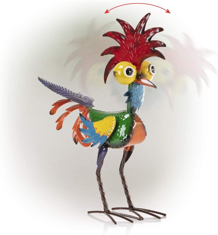 Photo 1 of Alpine Corporation 18" Tall Indoor/Outdoor Wacky Metal Rooster Yard Statue Decoration
