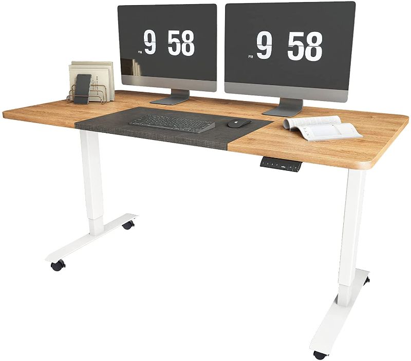 Photo 1 of Electric Height Adjustable Standing Desk, 55 x 28 inches Stand up Desk, Sit Stand Home Office Table (Oak Top/White Frame)
