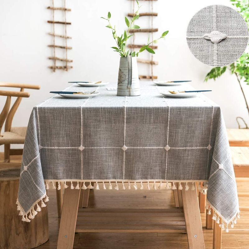 Photo 1 of 
Table Clothes for Rectangle Tables 55x70 Gray Linen Tablecloth with Tassels Washable Cotton Tablecloth for Party Kitchen Dining Table Decorations