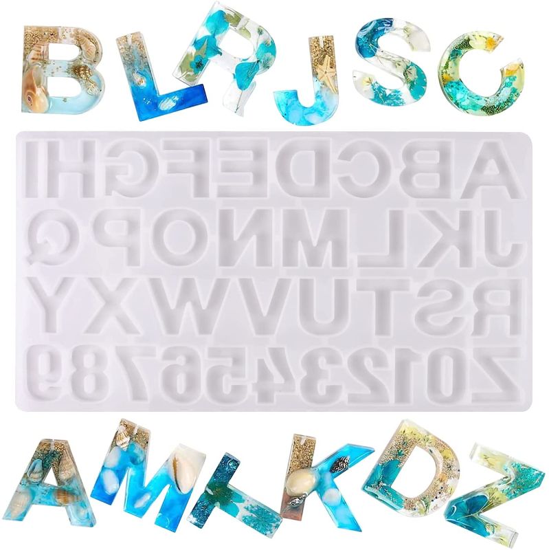 Photo 1 of Yochus Alphabet Resin Molds Portable Keychain Backward Letter Number Epoxy Resin Casting Molds Crafts Jewelry Silicone Resin Molds 2 packs 