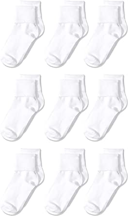 Photo 1 of Amazon Essentials Girls' 9-Pack Cotton Uniform Turn Cuff Sock SIZE SMALL
