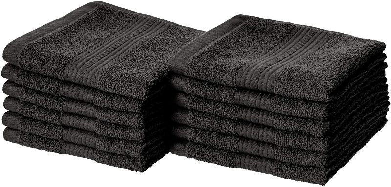 Photo 1 of Amazon Basics Fade-Resistant Cotton Washcloth - 12-Pack, Black
