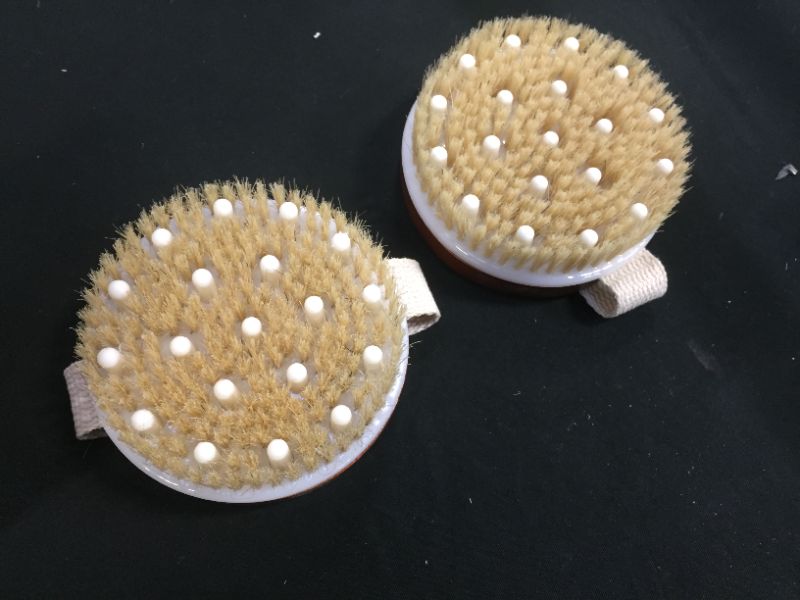 Photo 2 of 2 Pack Bamboo Dry Body Brushes, Shower Brush Wet and Dry Brushing, Dry brush for Cellulite and Lymphatic, Body Scrubber with Soft and Stiff Bristles, Suitable for All Kinds of Skin