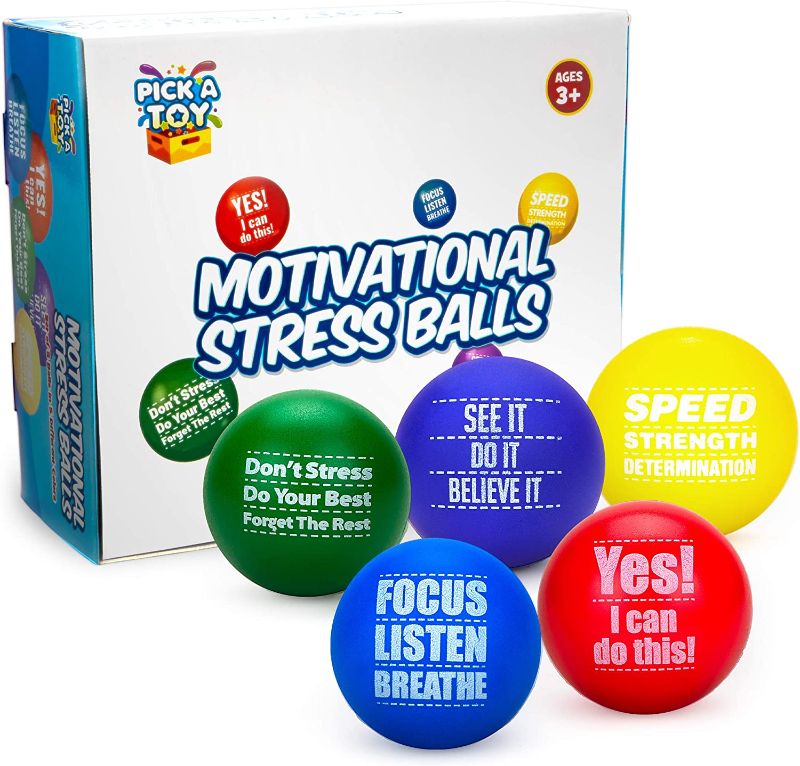 Photo 1 of PICK A TOY 5-Pack Motivational Stress Balls for Kids and Adults Promote Anxiety and Stress Relief | Motivate and Inspire Students, Staff, Teams | Squishy, Assorted Colors
