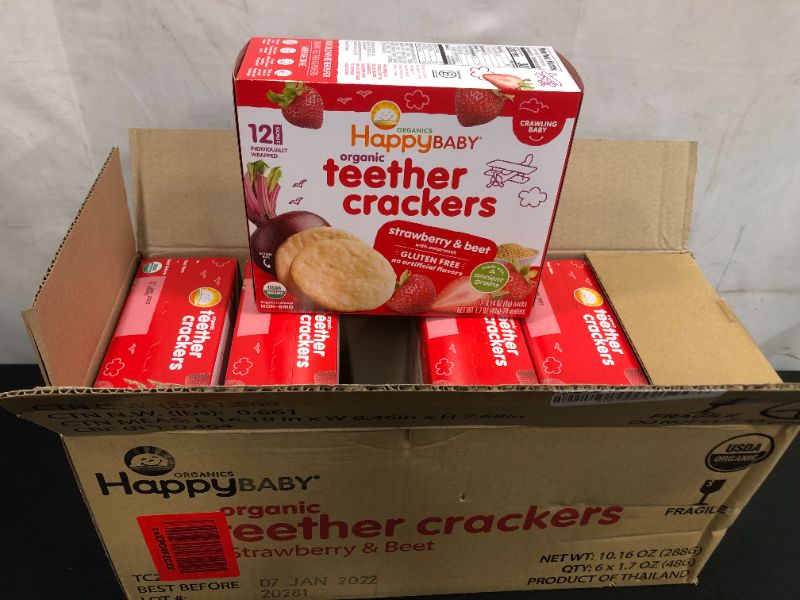 Photo 1 of HappyBaby Strawberry & Beet Organic Teether Crackers -  exp 01-2022
