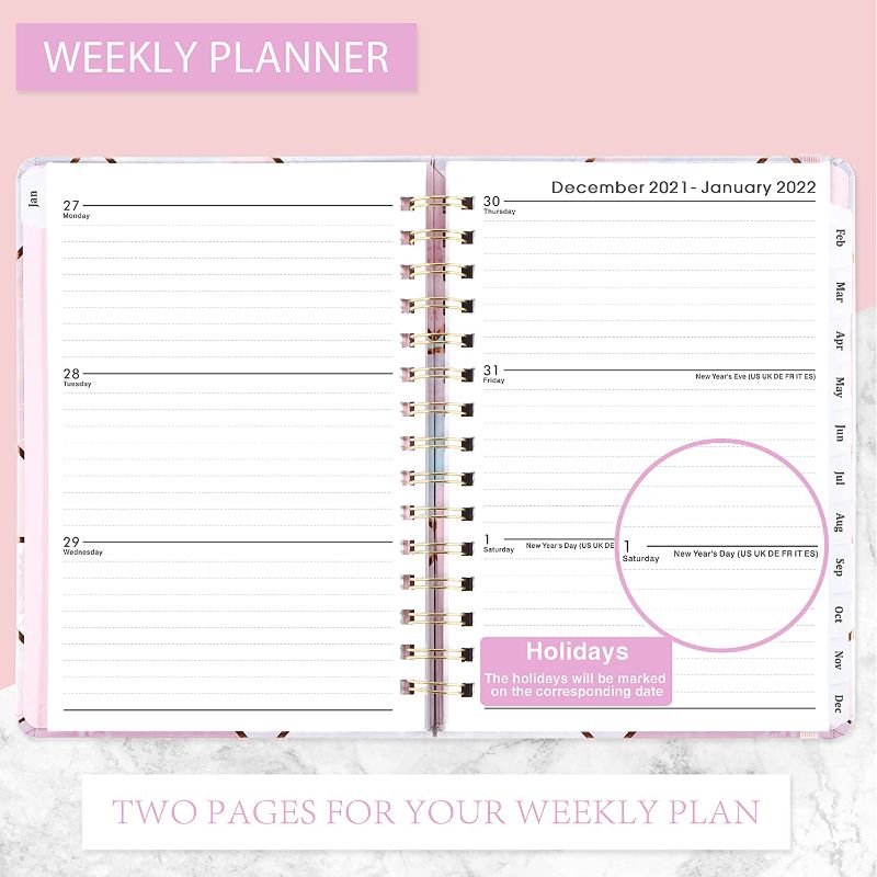 Photo 1 of 2022 Planner - 2022 Weekly & Monthly Planner January - December with Flexible Hardcover, 8.4" x 6.1", Strong Twin- Wire Binding, 12 Monthly Tabs, Elastic Closure
