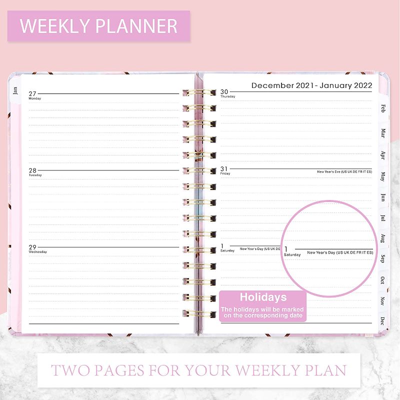 Photo 2 of 2022 Planner - 2022 Weekly & Monthly Planner January - December with Flexible Hardcover, 8.4" x 6.1", Strong Twin- Wire Binding, 12 Monthly Tabs, Elastic Closure
