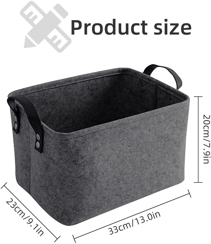 Photo 1 of AkiiGer Felt Storage Basket, Foldable Felt Basket Storage Box Open Storage Bin Laundry Hamper with Handles Shelf Basket Storage Basket Bin Organizer for Clothing, Magazine, Toys (Deep Grey)
