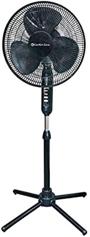 Photo 1 of 16” Oscillating Pedestal House Fan by Comfort Zone. 3-speed Options, 90-Degree Oscillating Head, Adjustable Height and Tilt. Powerful Air Flow (Black) **[PARTS**
