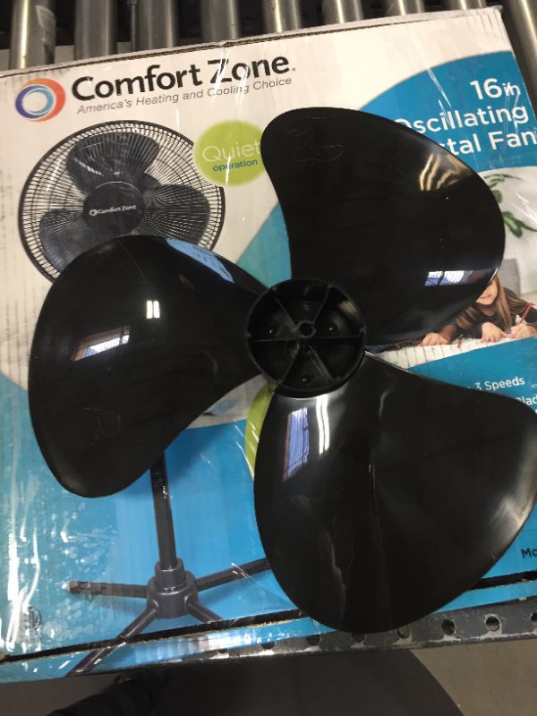 Photo 4 of 16” Oscillating Pedestal House Fan by Comfort Zone. 3-speed Options, 90-Degree Oscillating Head, Adjustable Height and Tilt. Powerful Air Flow (Black) **[PARTS**
