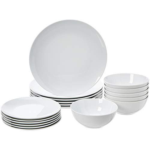 Photo 3 of Basics 18-Piece Kitchen Dinnerware Set, Plates, Dishes, Bowls, Service for 6, White Porcelain Coupe
