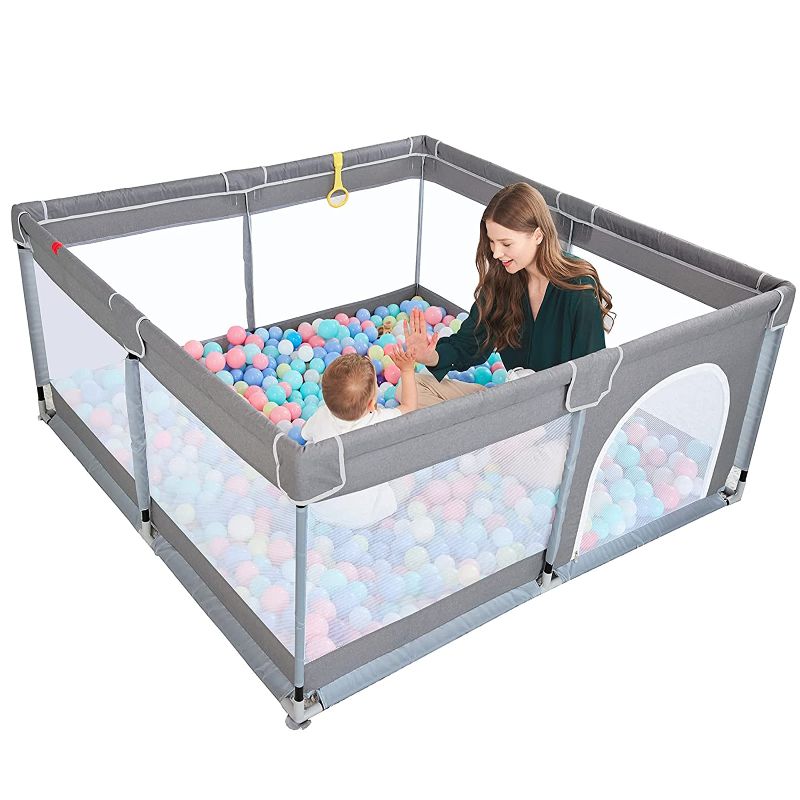 Photo 1 of TODALE Baby Playpen for Toddler, Large Baby Playard, Indoor & Outdoor Kids Activity Center with Anti-Slip Base, Sturdy Safety Play Yard with Soft Breathable Mesh, Playpen for Babies(Gray,50”×50”)
