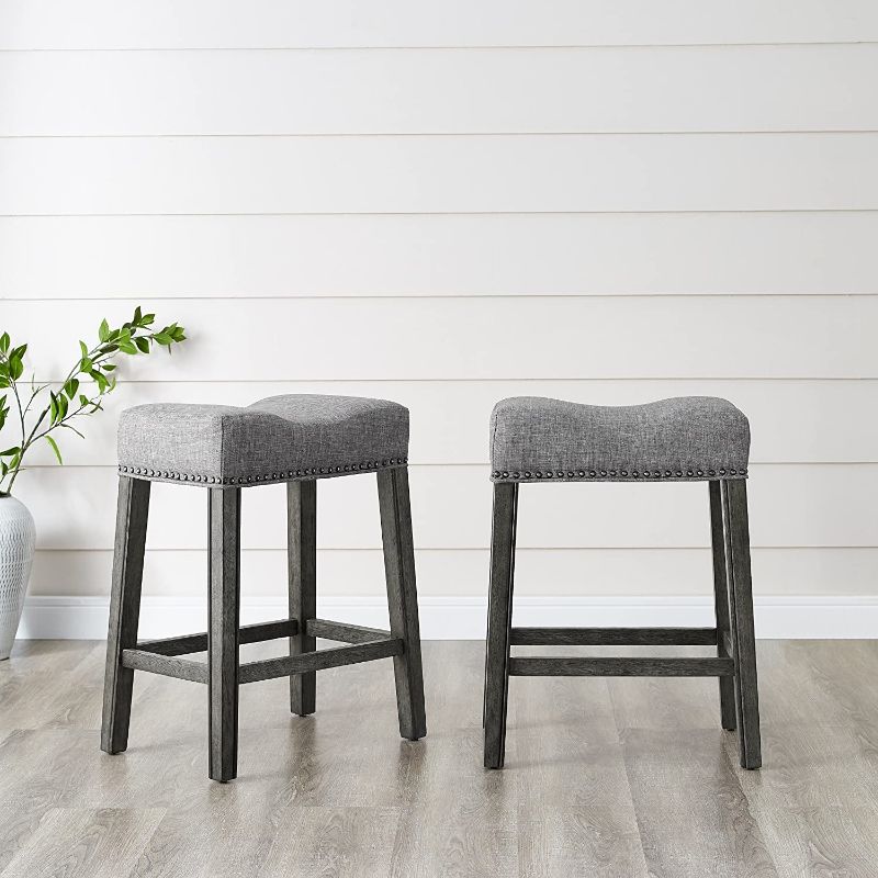 Photo 1 of Roundhill CoCo Upholstered Backless Saddle Seat Counter Stools 24 height Set of 2, Gray no longer in box