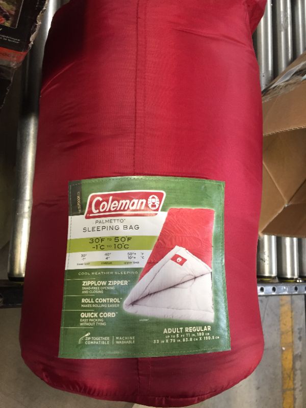 Photo 2 of Coleman Sleeping Bag | 30°F Palmetto Sleeping Bag | Cool Weather Sleeping Bag , Red
