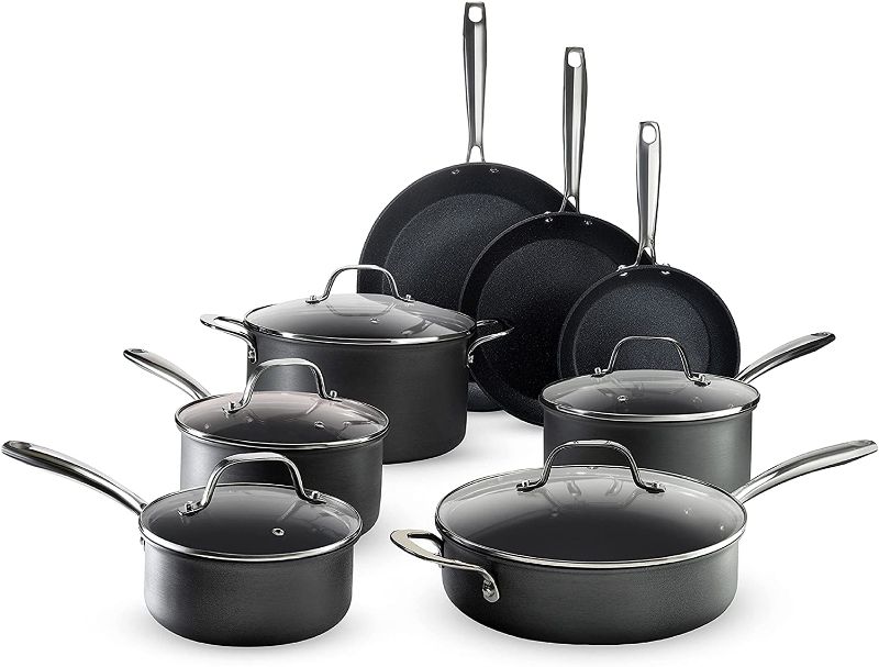 Photo 1 of Granitestone Pro Pots and Pans Set 13 Piece Hard Anodized Premium Chef’s Cookware with Ultra Nonstick Diamond & Mineral Coating, Stainless Steel Stay Cool Handles Oven Dishwasher & Metal Utensil Safe
