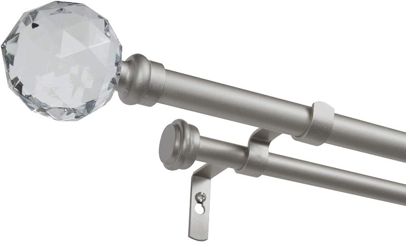 Photo 1 of Exclusive Home Curtains Crystal Ball Double Curtain Rod and Coordinating Finial Set, 36"-72", Matte Silver
