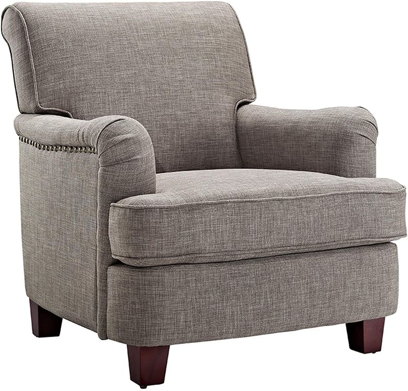 Photo 1 of Dorel Living Rolled Top Club Chair Nailheads, Gray--back piece missing and screws (PARTS ONLY, NOT COMPLETE)
