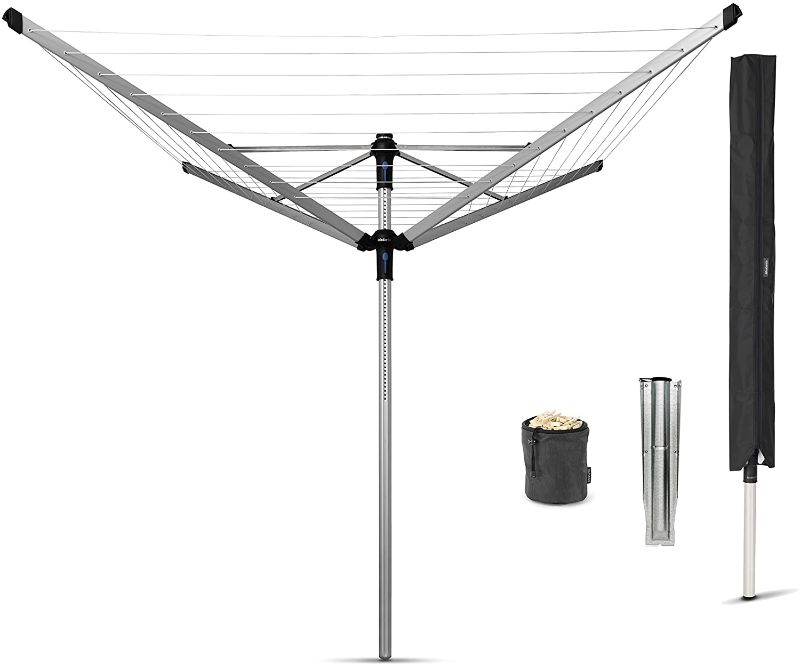 Photo 1 of Brabantia Lift-o-Matic Premium Rotary Clotheslines with Ground Spike, Cover and Peg Bag, 50 M, Metallic Gray
