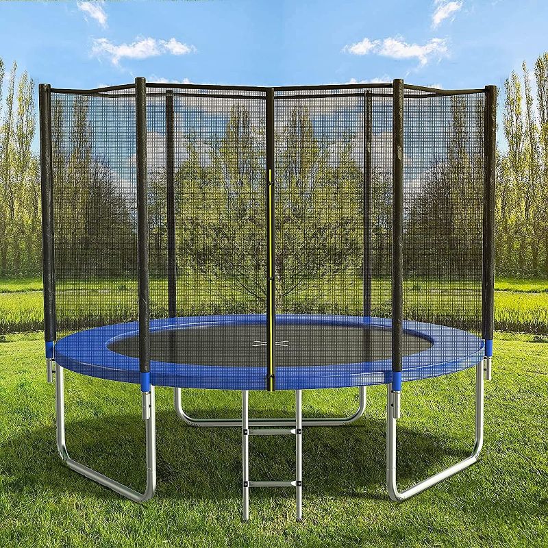 Photo 1 of AOTOB 8FT 10FT 14FT 15FT Trampoline with Safety Enclosure Net?Outdoor Trampoline with Basketball Hoop, Heavy Duty Jumping Mat and Spring Cover Padding for Kids and Adults, Storage Bag and Ladder
