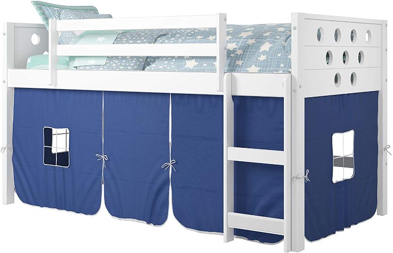 Photo 1 of DONCO Kids Circles Low Loft Bed with Blue Tent, Twin, White
