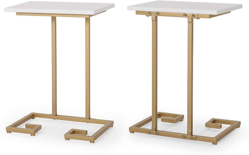 Photo 1 of Christopher Knight Home Ariade Modern Glam C Side Table, Set of 2, White and Champagne Gold
