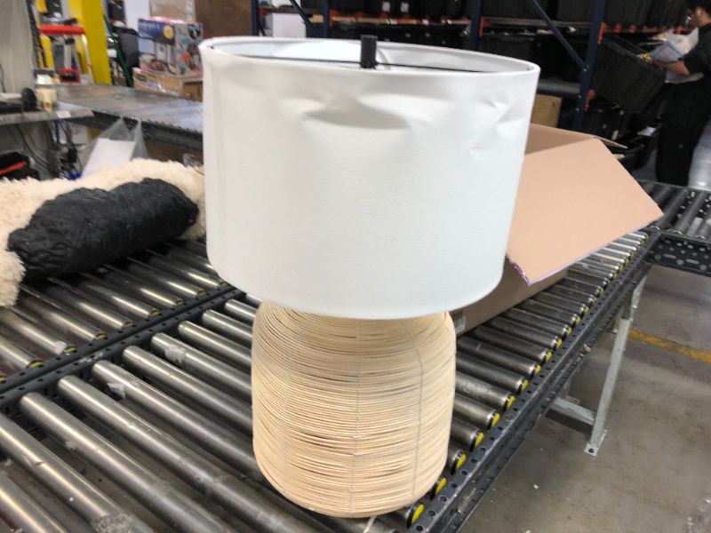 Photo 1 of Henn and Hart Modern Oversized Rattan Table Lamp with Brass Accents in Rattan/Blackened Steel