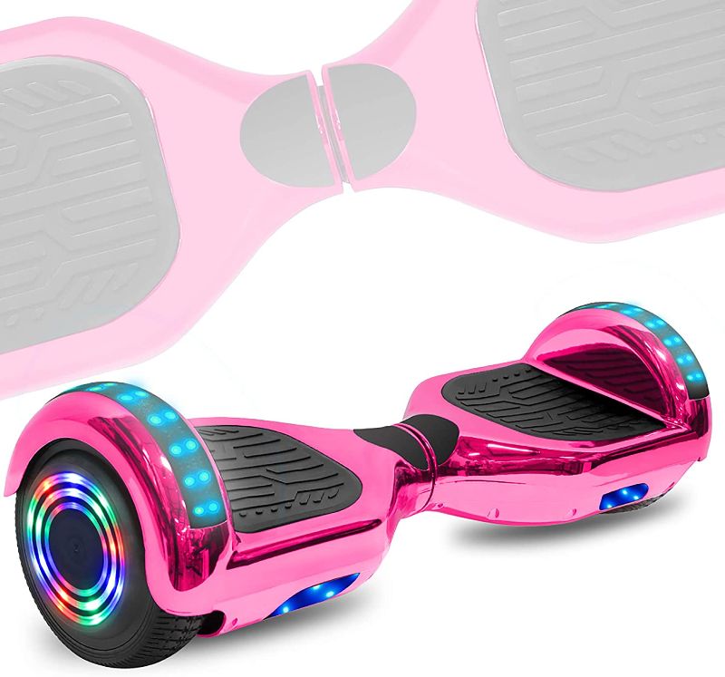 Photo 1 of DOC Electric Smart Self-Balancing Hoverboard with Built in Speaker LED Lights Wheels Certified Hoverboard for Kids and Adults (Chrome Pink)