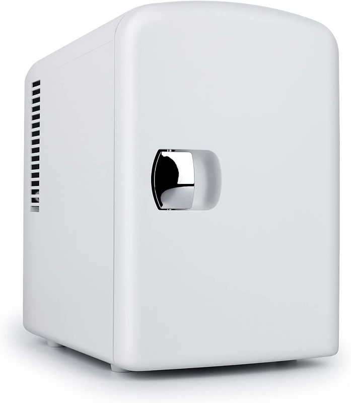 Photo 1 of Living Enrichment Mini Fridge Chilling and Warming, Portable Compact Refrigerator AC/DC Power, 4L 6 Cans Capacity, for Skincare, Foods, Medications, Milk, Home and Travel White