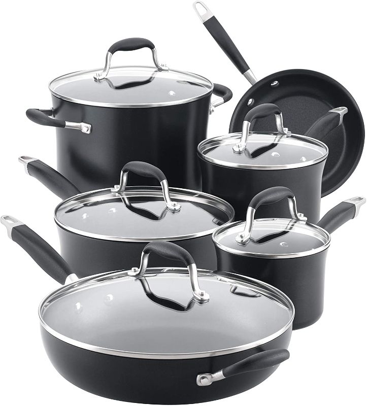 Photo 1 of Anolon Advanced Hard Anodized Nonstick Cookware Pots and Pans Set, 11 Piece, Onyx