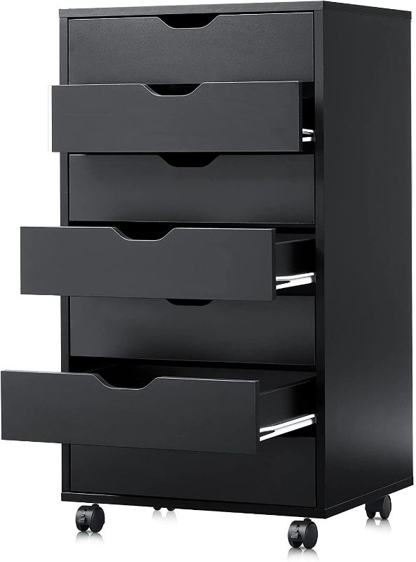 Photo 1 of DEVAISE 7-Drawer Chest, Wood Storage Dresser Cabinet with Wheels, Black