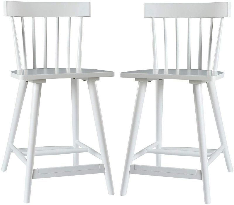 Photo 1 of Amazon Brand - Stone & Beam Classic Spindle-Back Counter-Height Wood Barstool, 37.5"H, Set of 2, White
