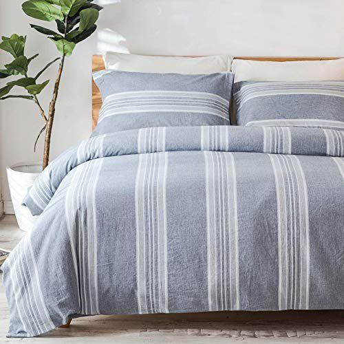 Photo 1 of David's Home 100% Cotton Duvet Cover Set queen Size, Clipped Dots 3PCS Bedding Set Stripe Pattern, Soft and Breathable Comforter Cover Set, ', Greyish Blue

