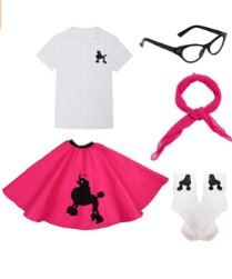 Photo 1 of 50s Girls Outfit Accessory Set - Poodle Dress Shirt,Poodle Costume Skirt,Chiffon Scarf,Cat Eye Glasses,Bobby Socks
8