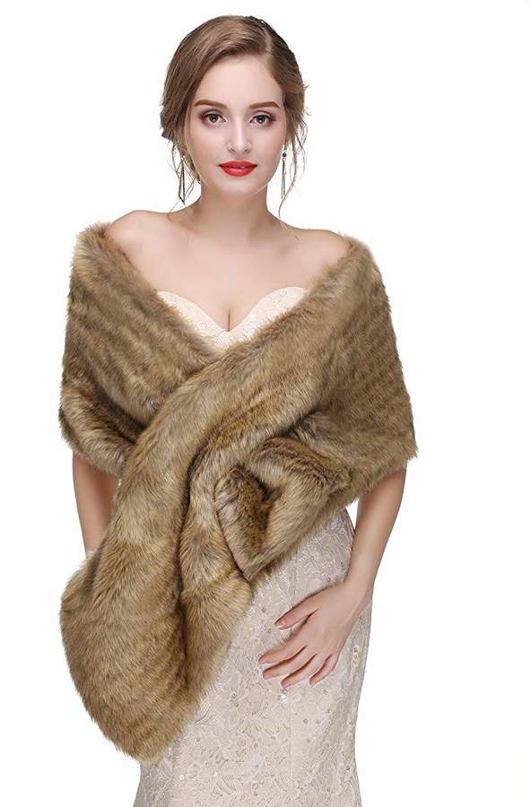 Photo 1 of Luyao Women Faux Fox Fur Wraps Shawls Stoles Cape Shrug for Wedding Evening Party Dresses
