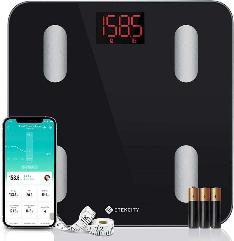 Photo 1 of Etekcity Scales for Body Weight, Bathroom Digital Weight Scale for Body Fat, Smart Bluetooth Scale for BMI, and Weight Loss, Sync 13 Data with Other Fitness Apps, Black, 11x11 Inch
