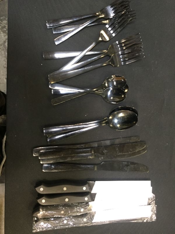 Photo 2 of 24-Piece Silverware Set with Steak Knives, Stainless Steel Flatware Cutlery Set for 4