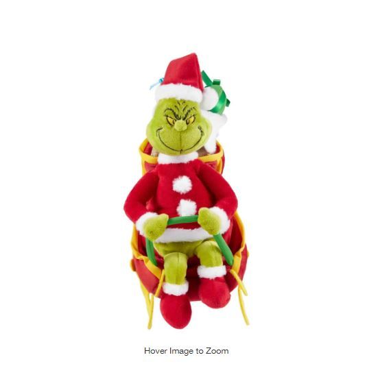 Photo 1 of 13 in. Dr. Seuss Christmas Animated Bump and Go Plush Grinch in Sleigh Standing Decor
