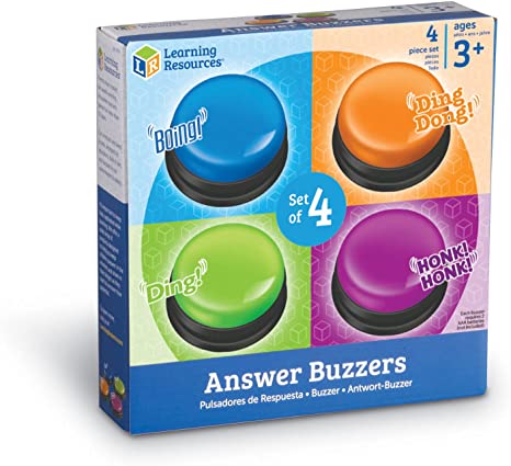 Photo 1 of Learning Resources Answer Buzzers, Set of 4 Assorted Colored Buzzers, Game Show Buzzers, 3-1/2in, Multicolor, Ages 3+
