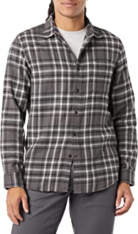 Photo 1 of Amazon Essentials Men's Slim-Fit Long-Sleeve Two-Pocket Flannel Shirt, Grey/Plaid, Medium