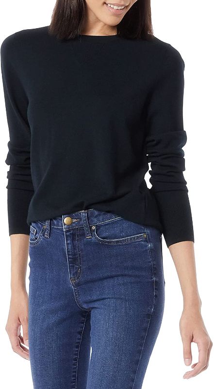 Photo 1 of Daily Ritual Women's Fine Gauge Stretch Crewneck Pullover Sweater, Black, XL