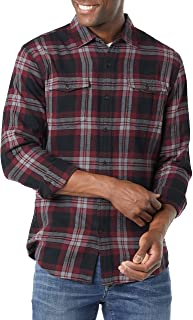 Photo 1 of Amazon Essentials Men's Slim-Fit Long-Sleeve Two-Pocket Flannel Shirt, Black/Burgundy Plaid, Medium