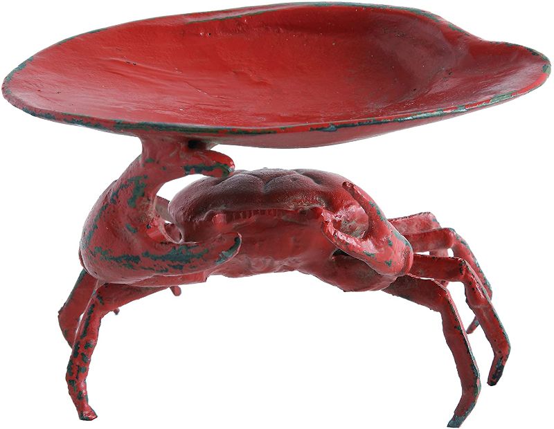 Photo 1 of Creative Co-Op Distressed Red Decorative Cast Iron Crab Shaped Dish, Red