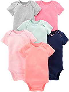 Photo 1 of Simple Joys by Carter's Girls' 6-Pack Short-Sleeve Bodysuit, 12 months, Pink/Navy/Mint Green/Grey/Light Pink (MISSING ONE)