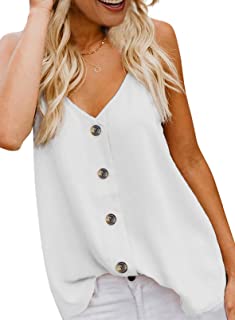 Photo 1 of Astylish Womens Sexy Casual Button Up Sleeveless Cami Tank Tops, White, Medium