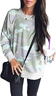 Photo 1 of BTFBM Women Sweatshirts Crew Neck Long Sleeve Camouflage Casual Fit Sweatshirt Pullover Tops Shirts Camo Leopard Print, Light Green, XL